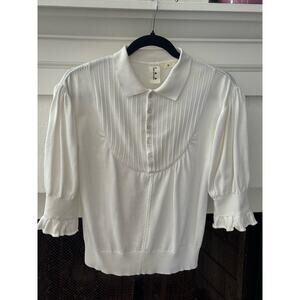 COMME des GARCONS Tao Silk Knit Pointelle Polo Blouse Size S in Ivory